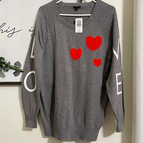 Torrid Gray Sweater with Red Heart Accents - Picture 4 of 8